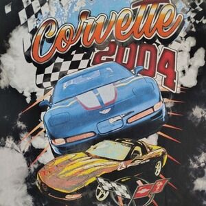 Chemistry Corvette 2004 Graphic T-Shirt Mens Large Black Tie Dye Bleach Wash GM